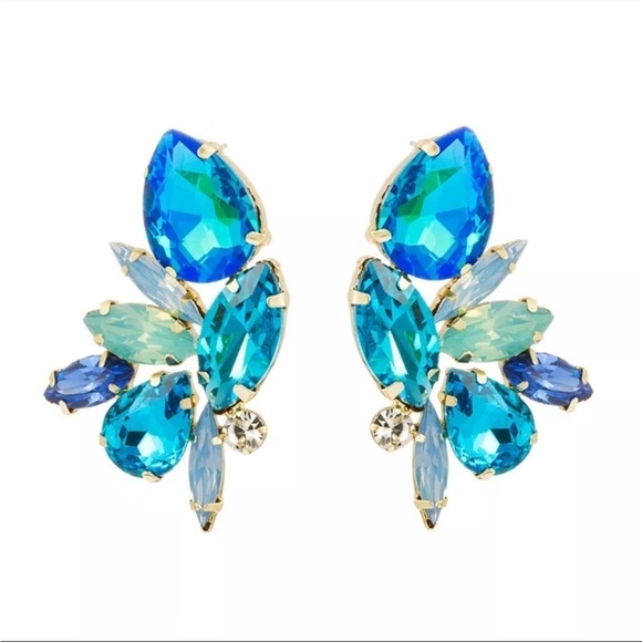 Rhinestone Geometric Shiny Blue Statement Earrings - Picture 5 of 6